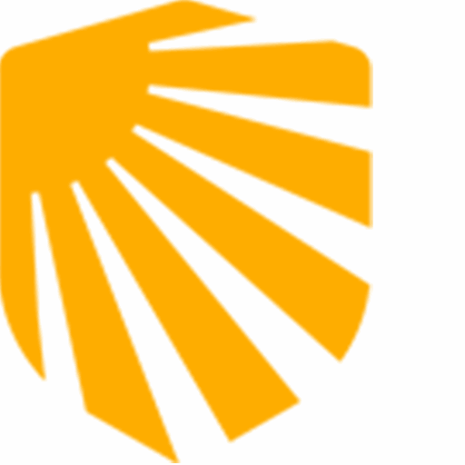 Stylized yellow scallop shell emblem with radiating lines, commonly associated with the Camino de Santiago pilgrimage, seen here in Cairns and other suburbs across Far North Queensland.