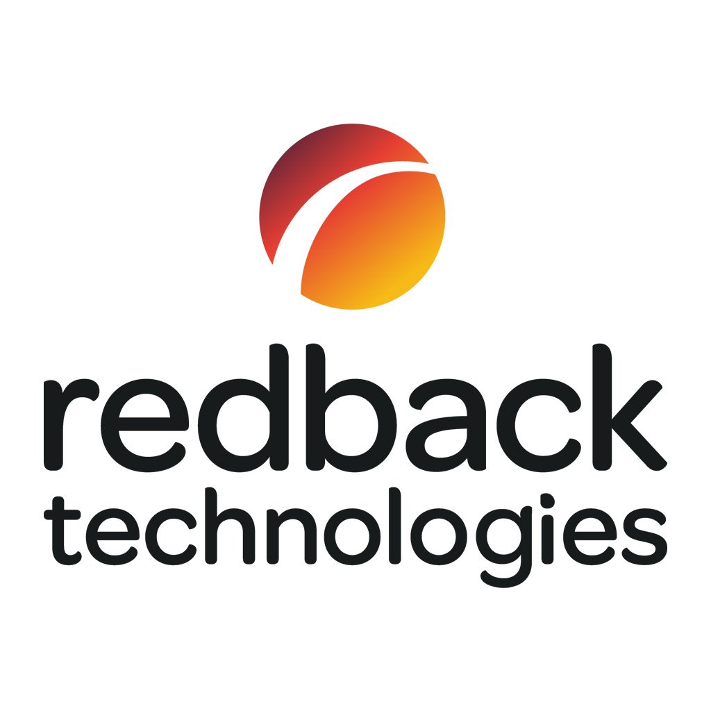 Redback Technologies logo, featuring a red-orange gradient circular icon above the lowercase black company name, as seen in Cairns.
