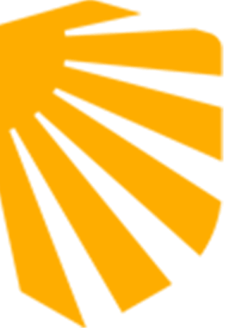 Stylized yellow scallop shell emblem with radiating lines, commonly associated with the Camino de Santiago pilgrimage, seen here in Cairns and other suburbs across Far North Queensland.